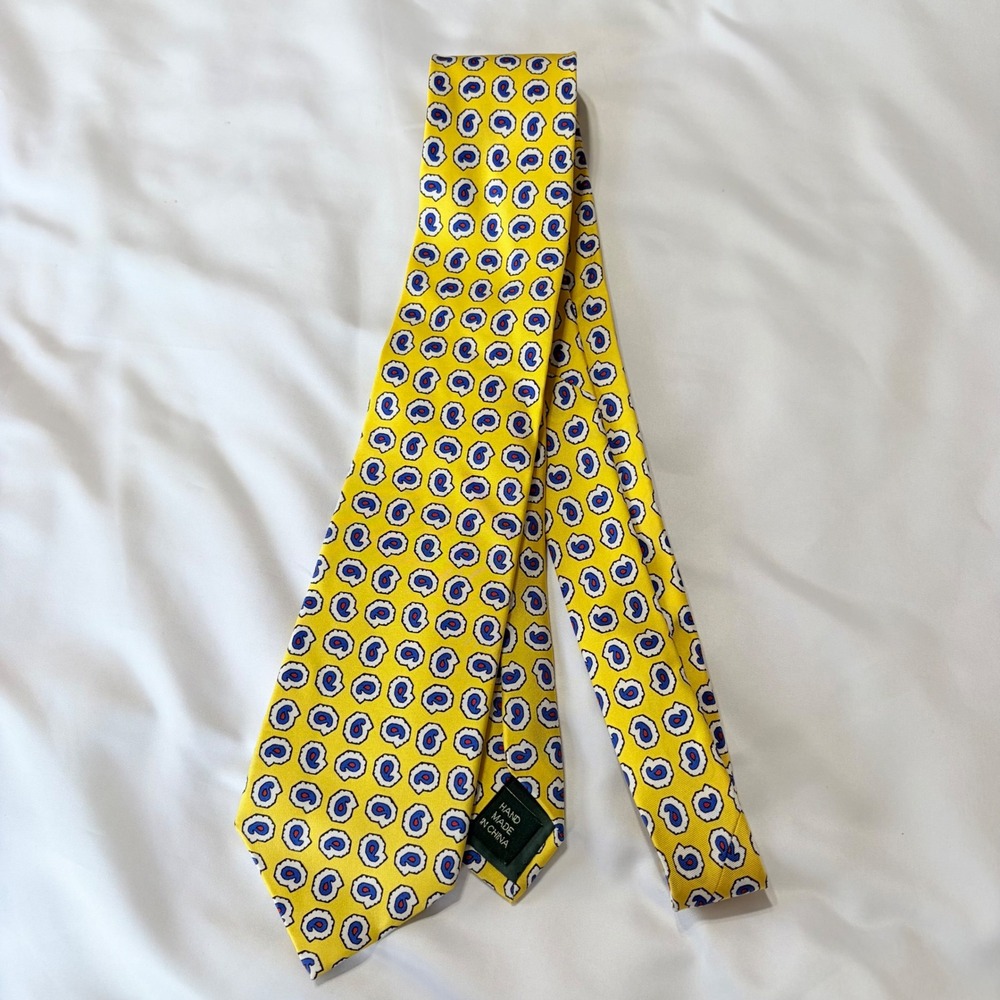 Lauren Ralph Lauren Mens Yellow Blue Paisley Medallion Silk Necktie 3.5" Width